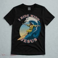 Vintage I Ride With Jesus Surfing Jesus T-Shirt thumb 5