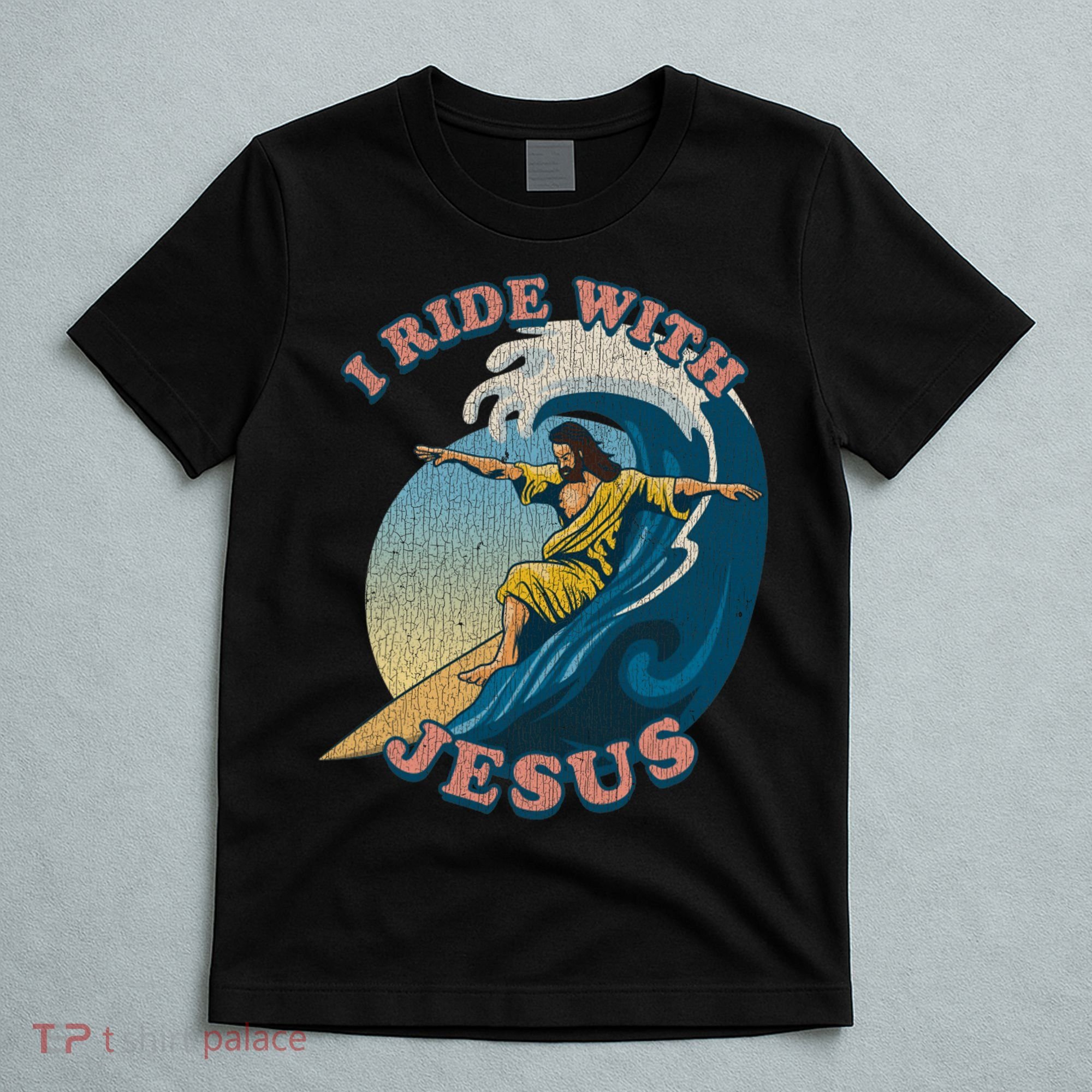 Vintage I Ride With Jesus Surfing Jesus T-Shirt
