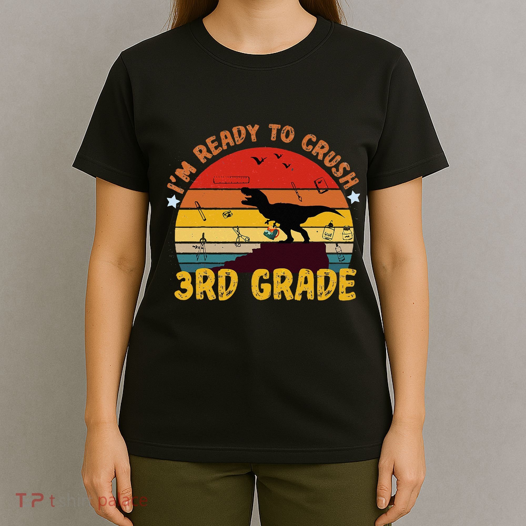 Vintage I'm Ready To Crush 3rd Grade Dinosaur Back To School T-Shirt