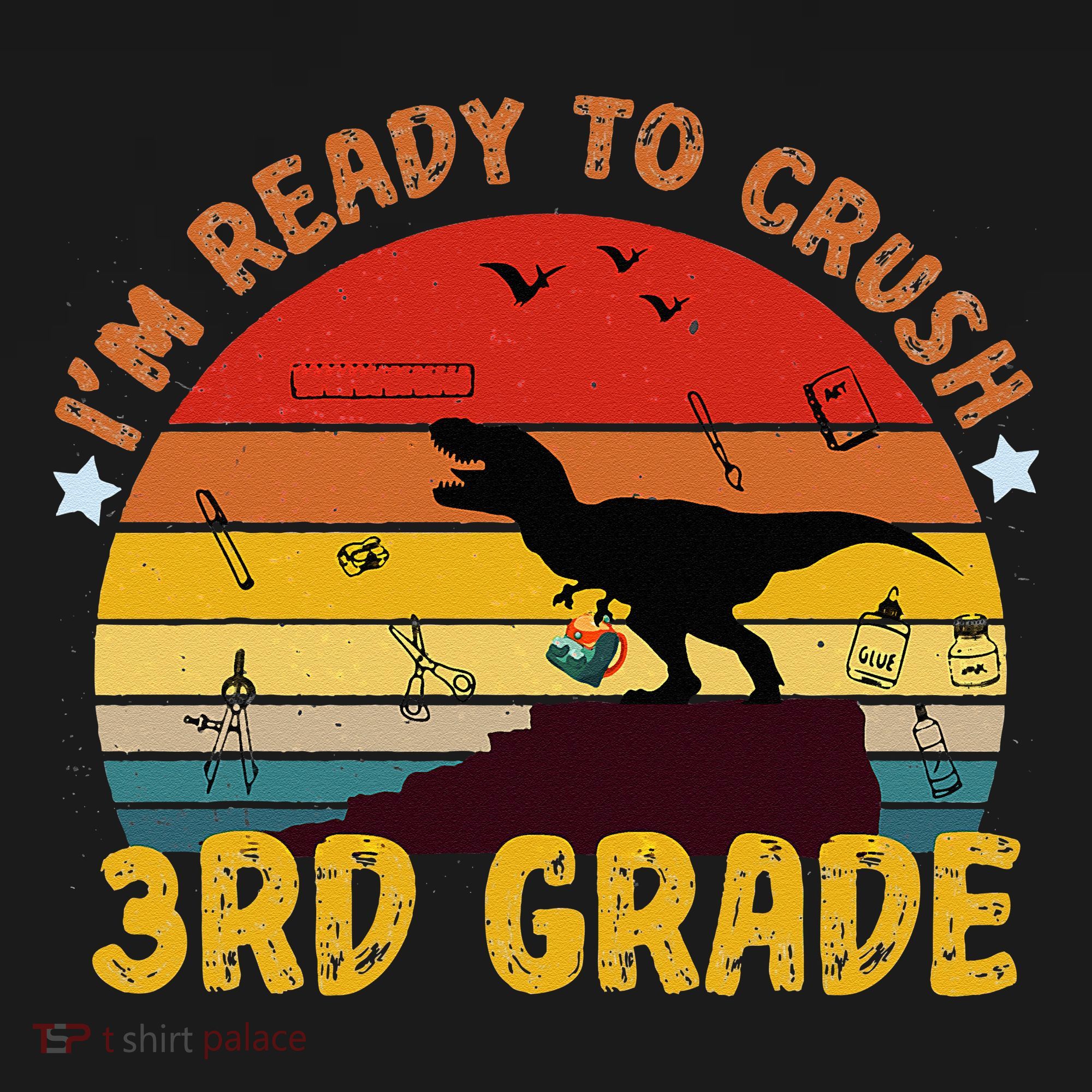 Vintage I'm Ready To Crush 3rd Grade Dinosaur Back To School T-Shirt