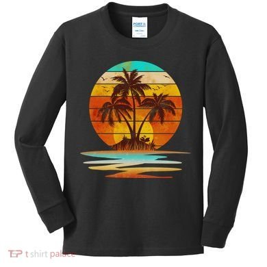 Vintage Island Sunset Emblem Kids Long Sleeve Shirt