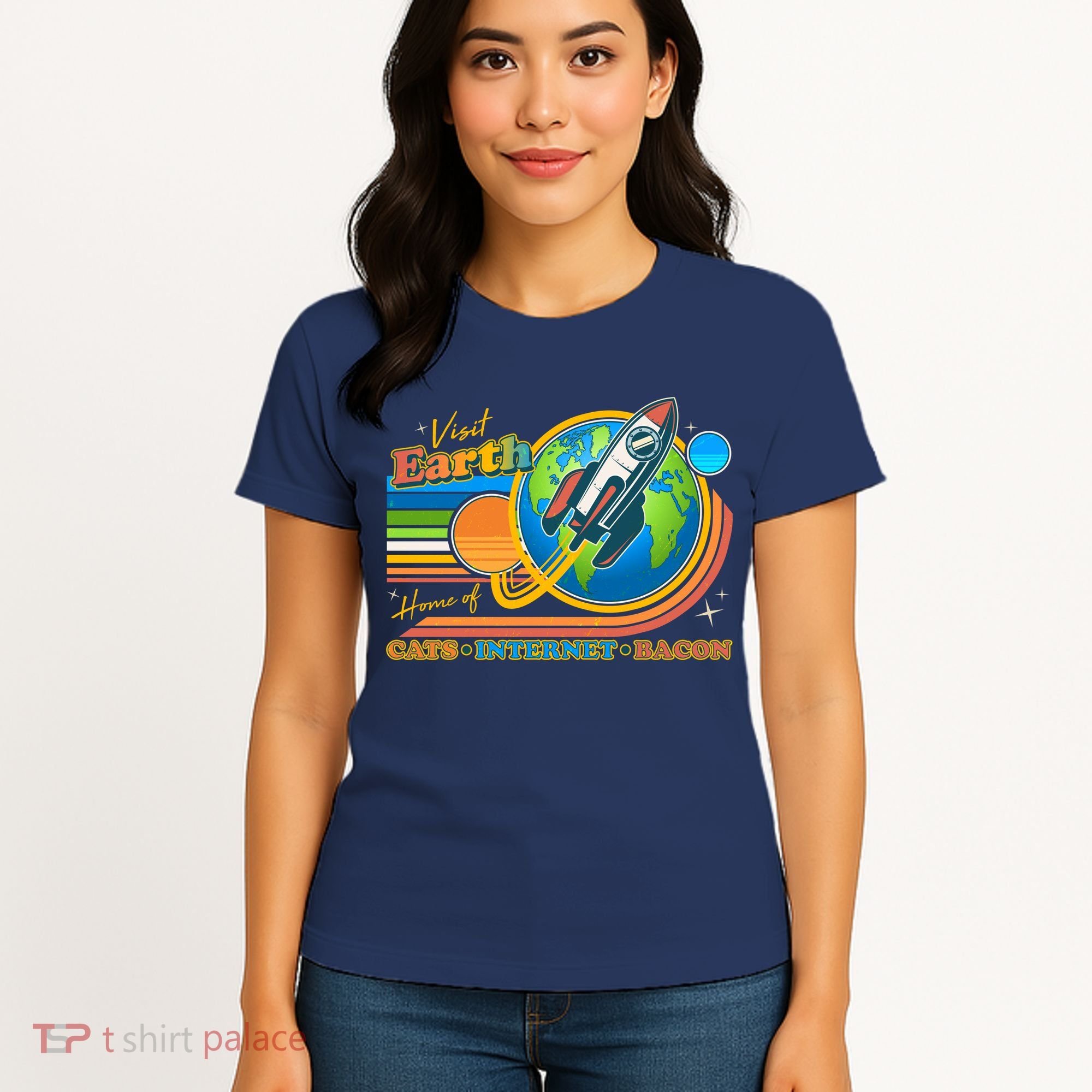 Visit Earth Home Of Cats Internet Bacon Women's T-Shirt