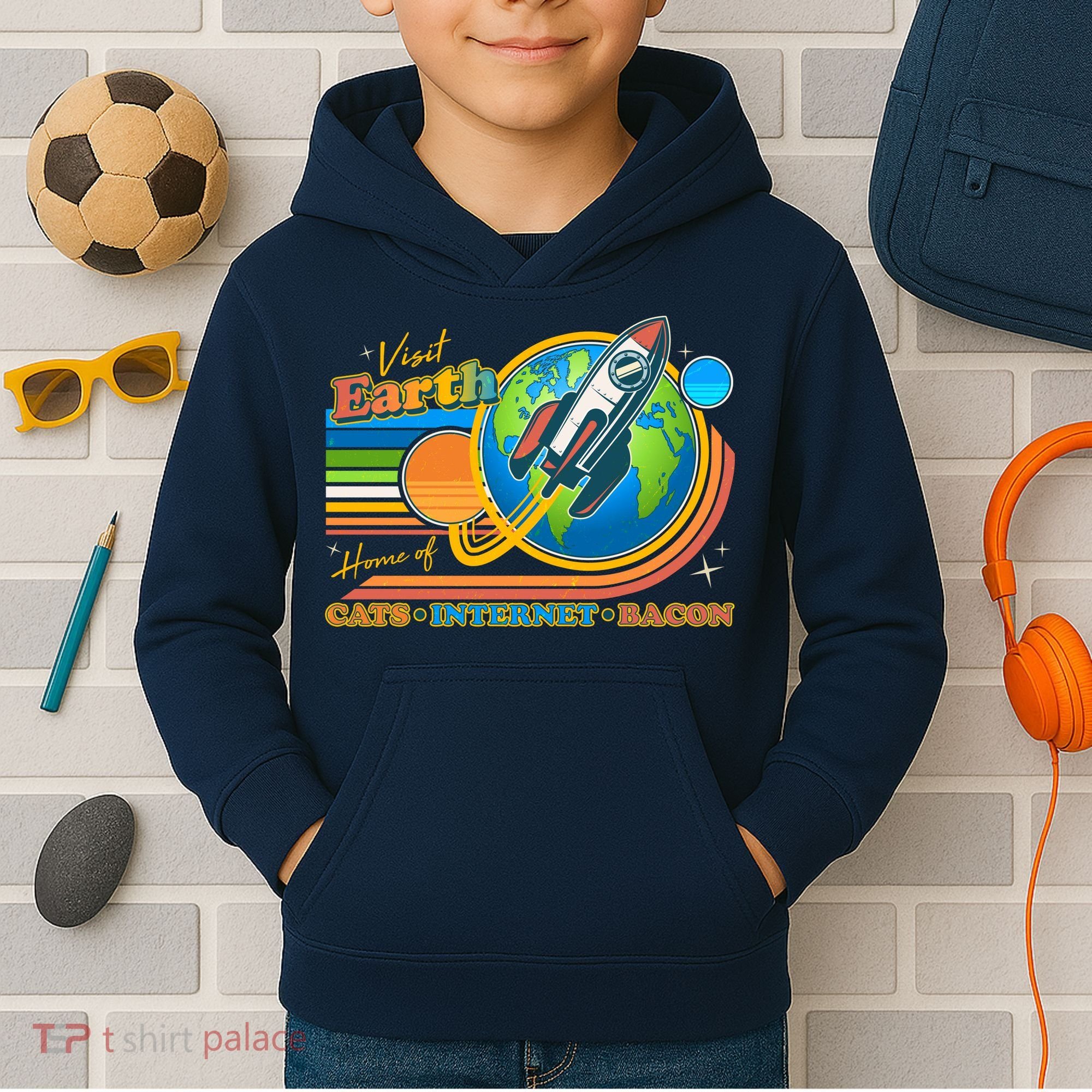 Visit Earth Home Of Cats Internet Bacon Kids Hoodie