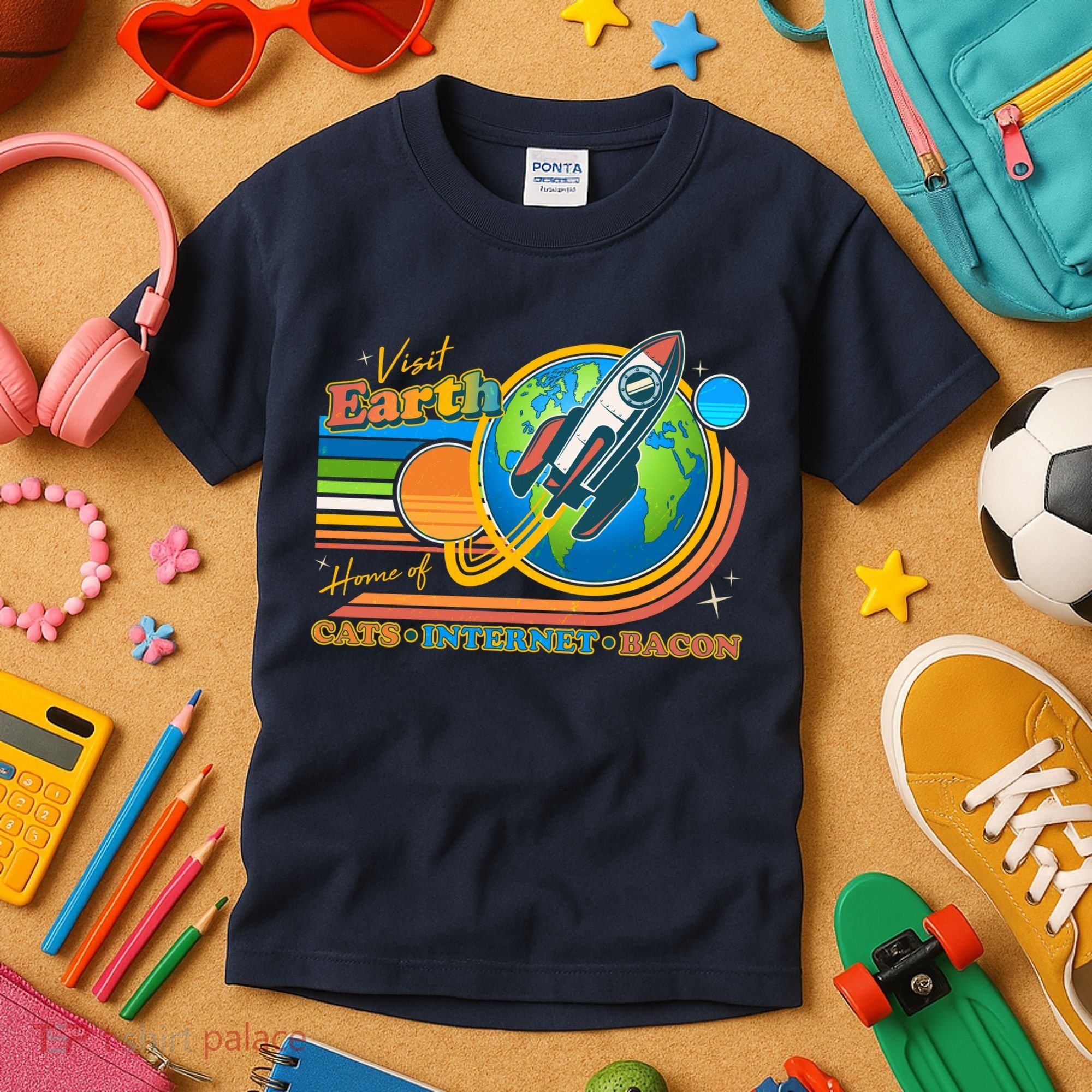 Visit Earth Home Of Cats Internet Bacon Kids T-Shirt