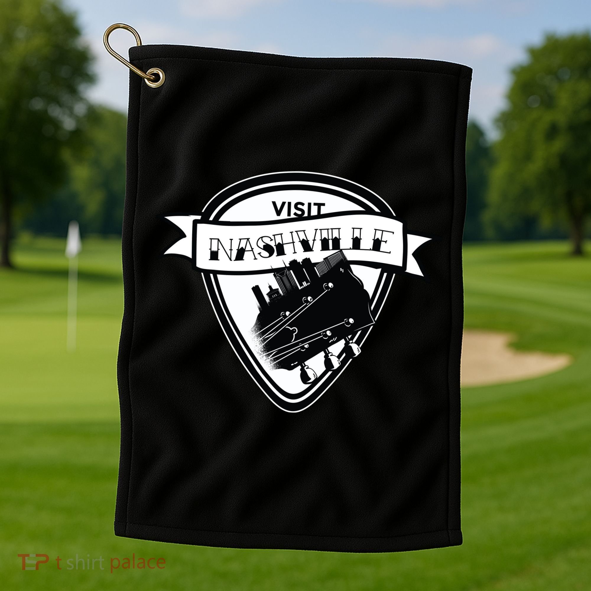 Visit Nashville Guitar Golf Towel