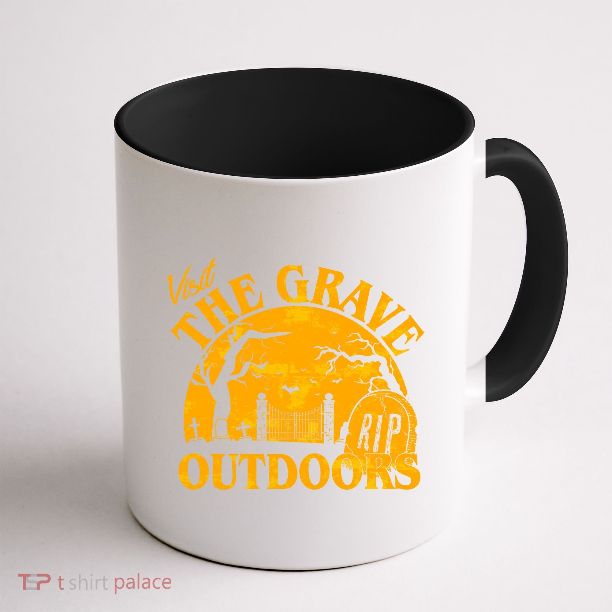 Visit The Grave Outdoors Funny Halloween Coffee Mug