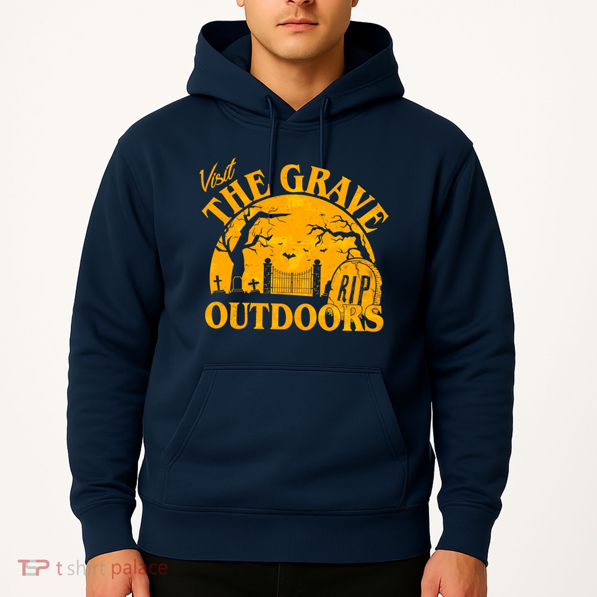Visit The Grave Outdoors Funny Halloween Hoodie