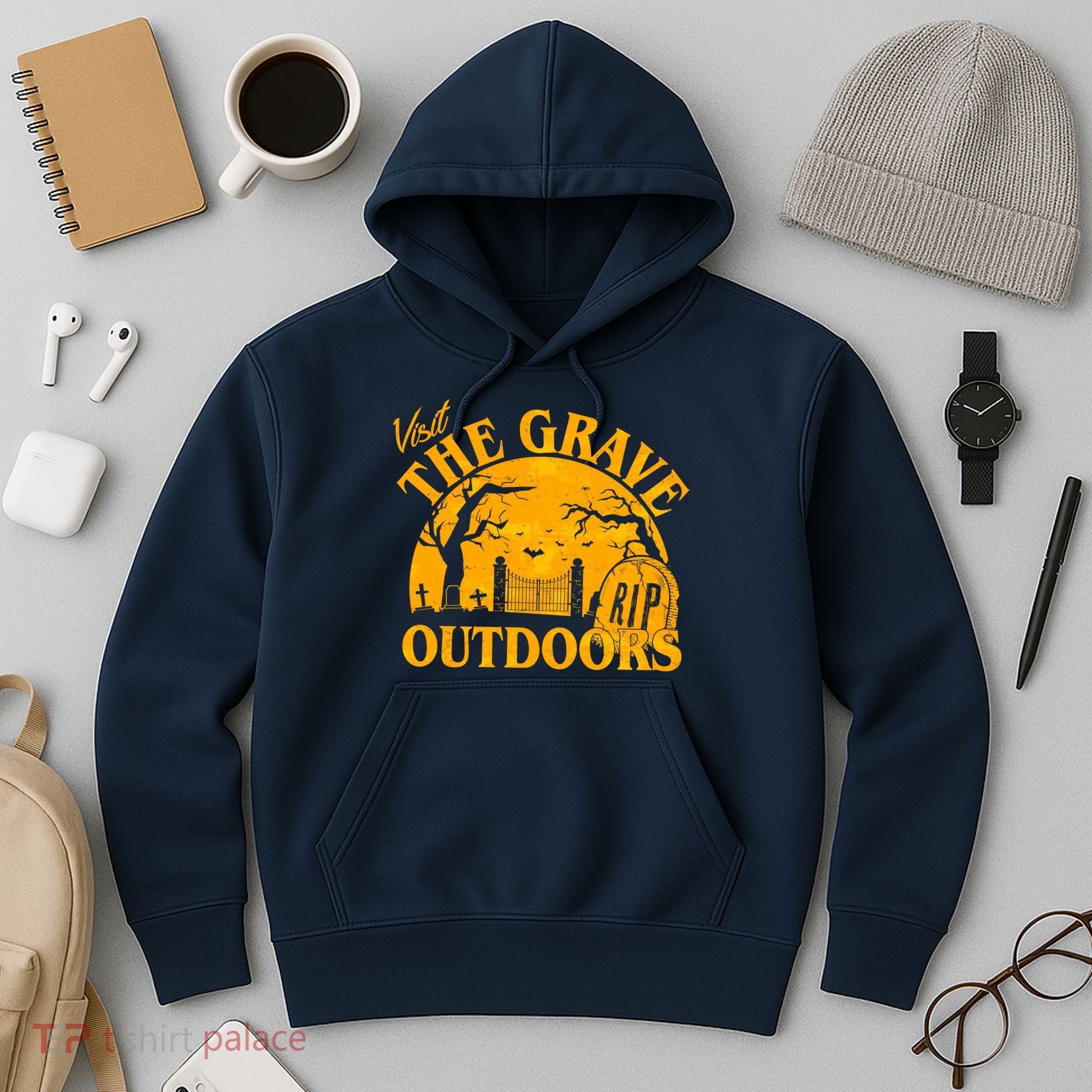 Visit The Grave Outdoors Funny Halloween Hoodie
