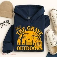 Visit The Grave Outdoors Funny Halloween Hoodie thumb 4