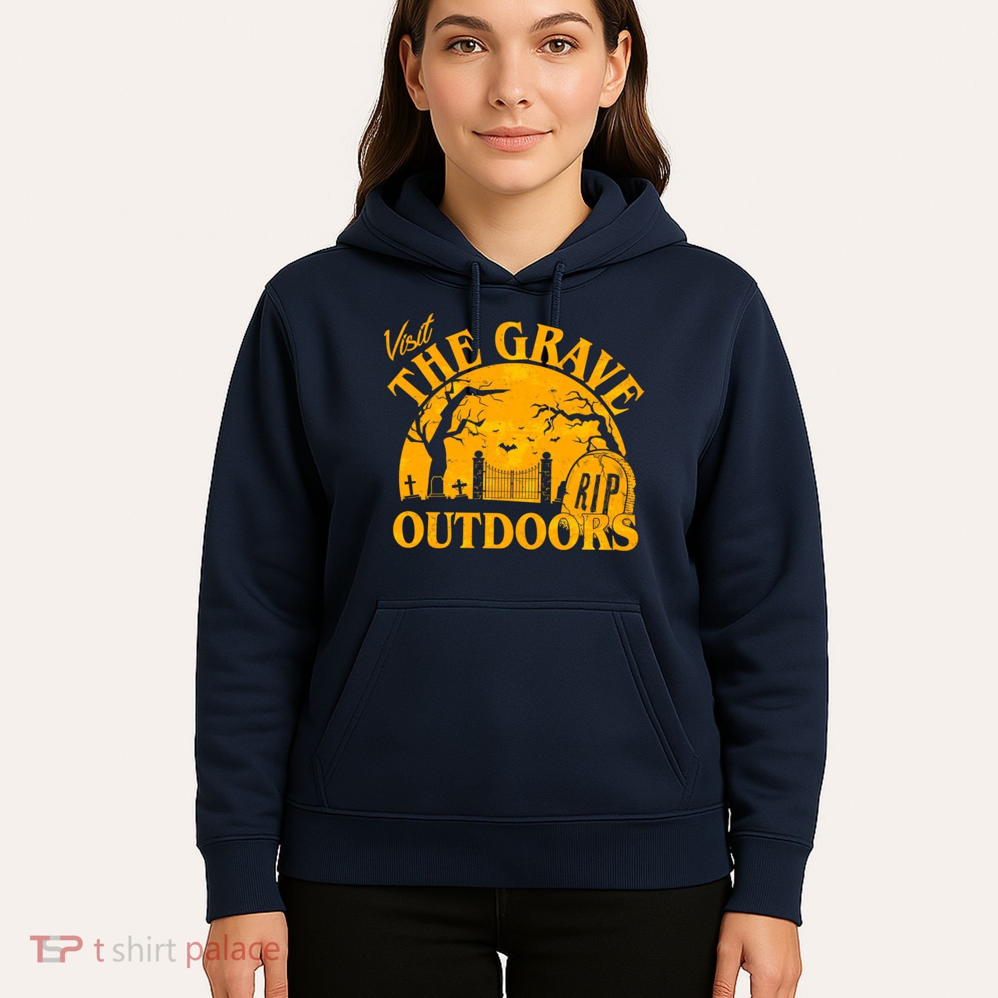 Visit The Grave Outdoors Funny Halloween Hoodie