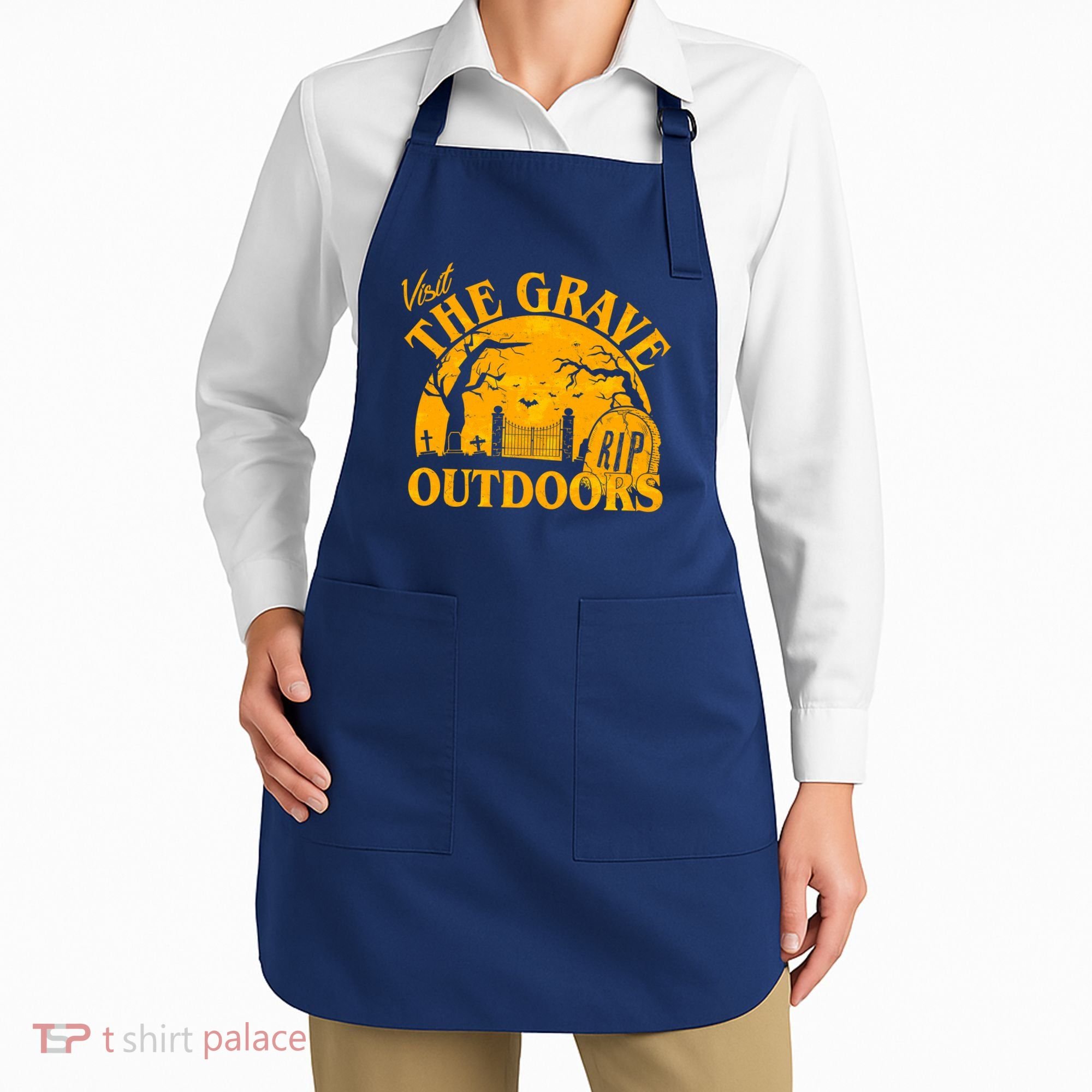 Visit The Grave Outdoors Funny Halloween Apron