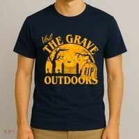 Visit The Grave Outdoors Funny Halloween T-Shirt thumb 3