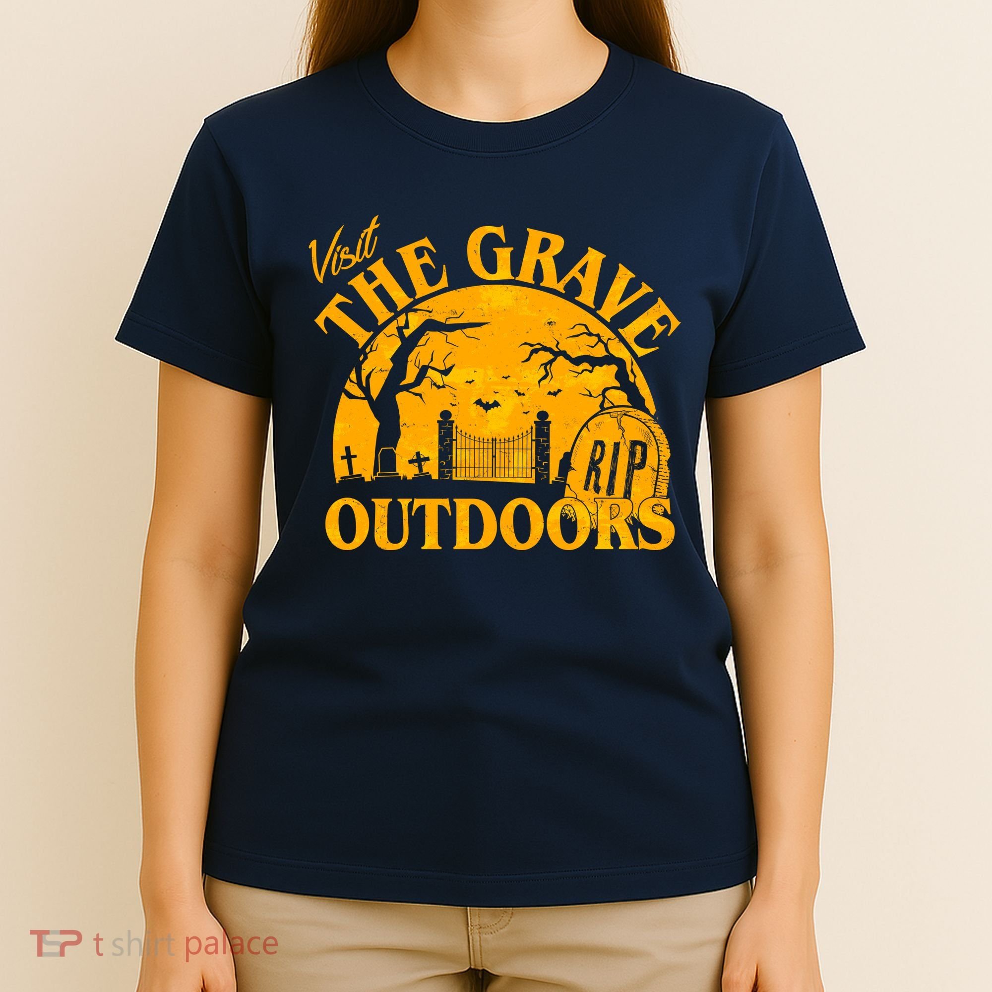 Visit The Grave Outdoors Funny Halloween T-Shirt