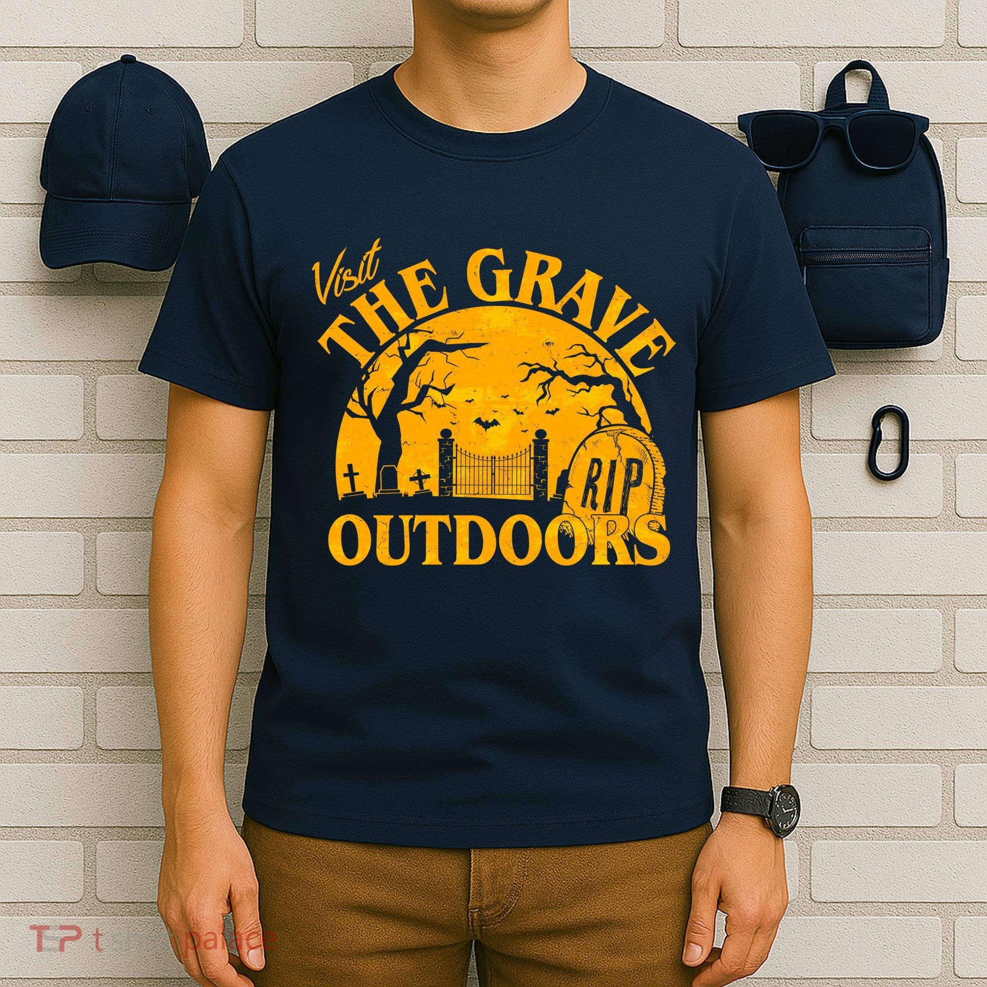 Visit The Grave Outdoors Funny Halloween T-Shirt
