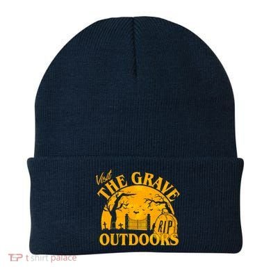 Visit The Grave Outdoors Funny Halloween Beanie