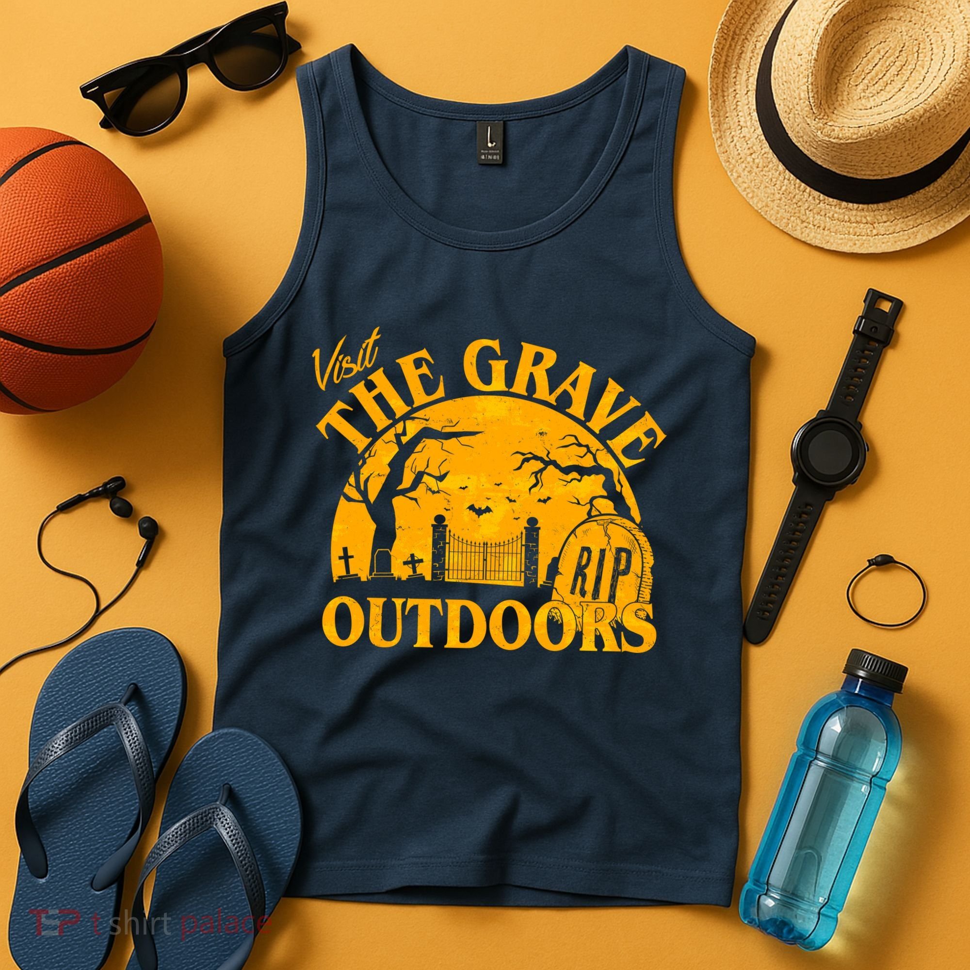 Visit The Grave Outdoors Funny Halloween Tank Top