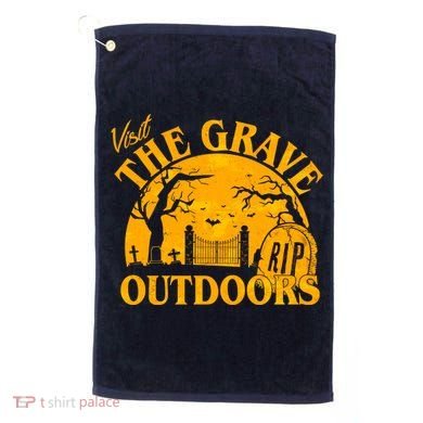 Visit The Grave Outdoors Funny Halloween Golf Towel
