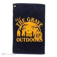 Visit The Grave Outdoors Funny Halloween Golf Towel thumb 0