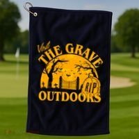 Visit The Grave Outdoors Funny Halloween Golf Towel thumb 1