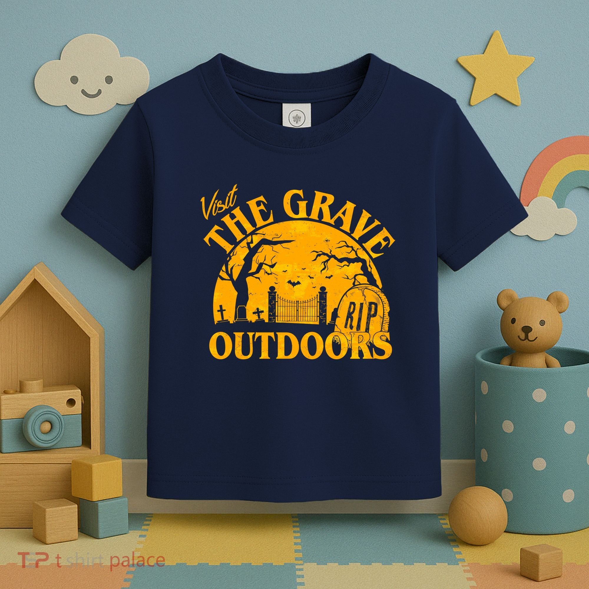 Visit The Grave Outdoors Funny Halloween Toddler T-Shirt