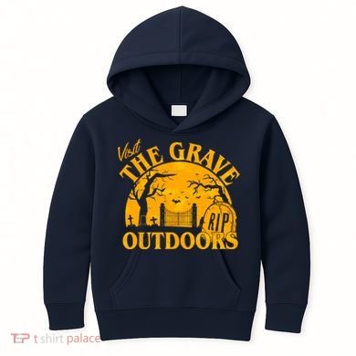 Visit The Grave Outdoors Funny Halloween Kids Hoodie