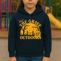 Visit The Grave Outdoors Funny Halloween Kids Hoodie thumb 3