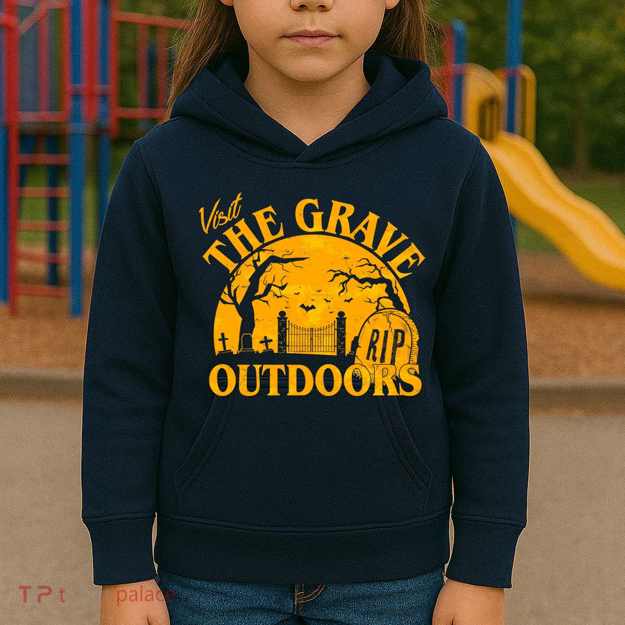 Visit The Grave Outdoors Funny Halloween Kids Hoodie