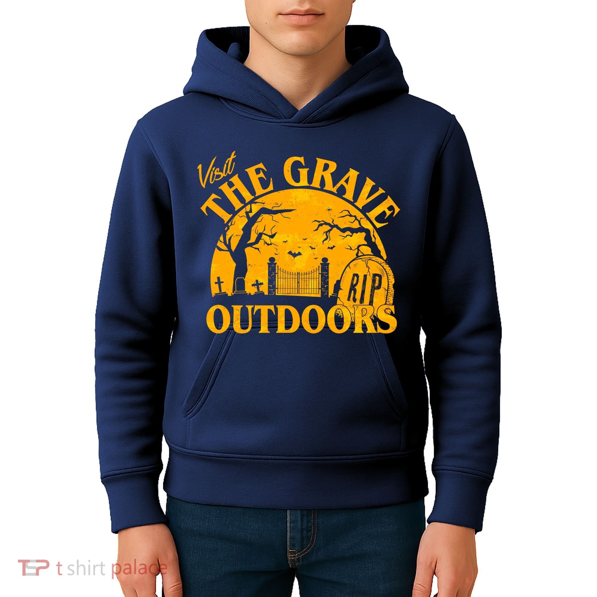 Visit The Grave Outdoors Funny Halloween Kids Hoodie