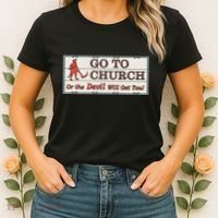 Vintage Jesus Christ Go To Church Or The Devil Will Get You Women's T-Shirt thumb 2