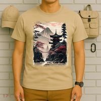 Vintage Japanese Flower Mountain View Landscape Graphic T-Shirt thumb 6