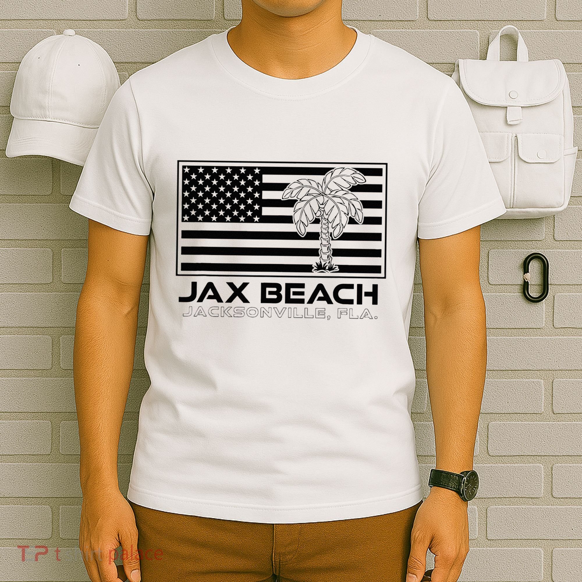 Visit Jacksonville Florida Vacation USA Flag Palms Jax Beach T-Shirt