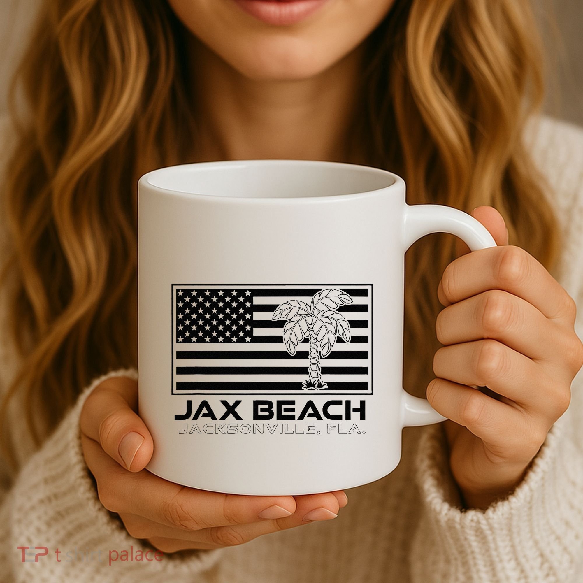 Visit Jacksonville Florida Vacation USA Flag Palms Jax Beach Coffee Mug