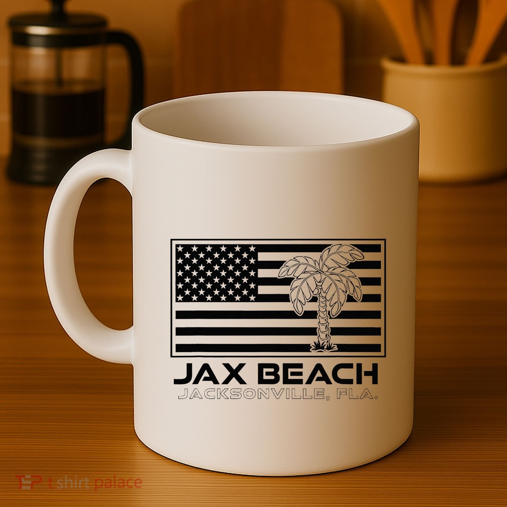 Visit Jacksonville Florida Vacation USA Flag Palms Jax Beach Coffee Mug