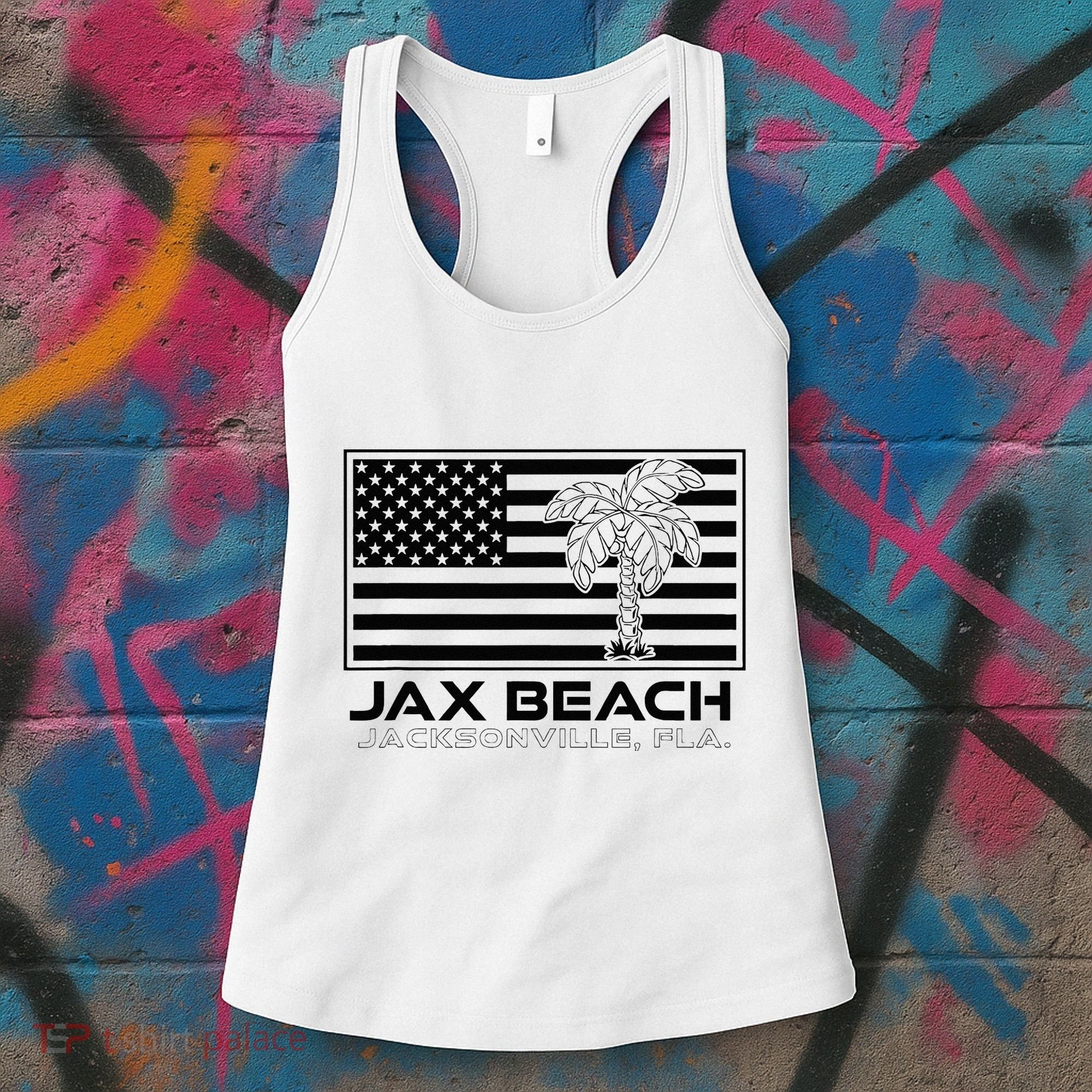 Visit Jacksonville Florida Vacation USA Flag Palms Jax Beach Women's Tank Top
