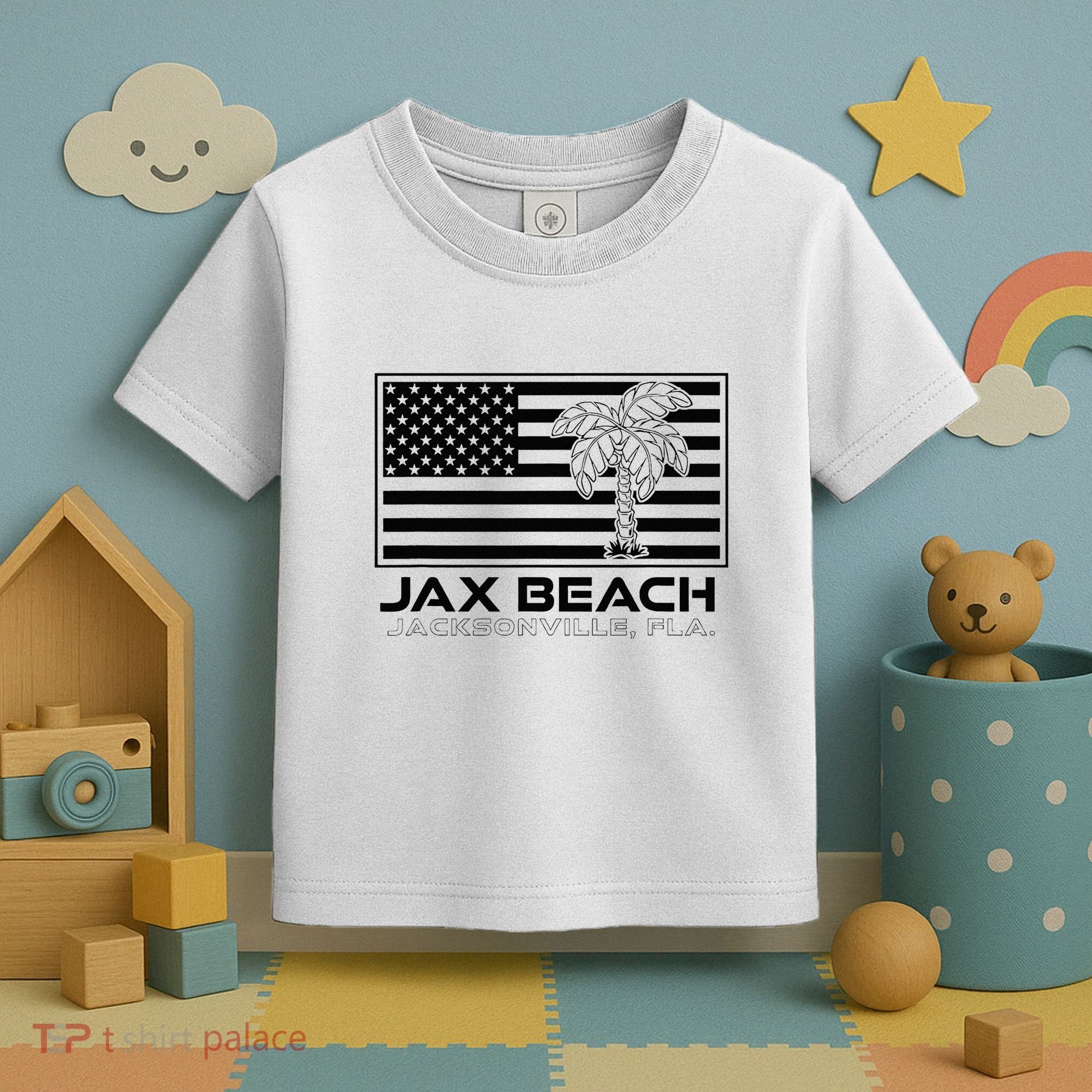 Visit Jacksonville Florida Vacation USA Flag Palms Jax Beach Toddler T-Shirt