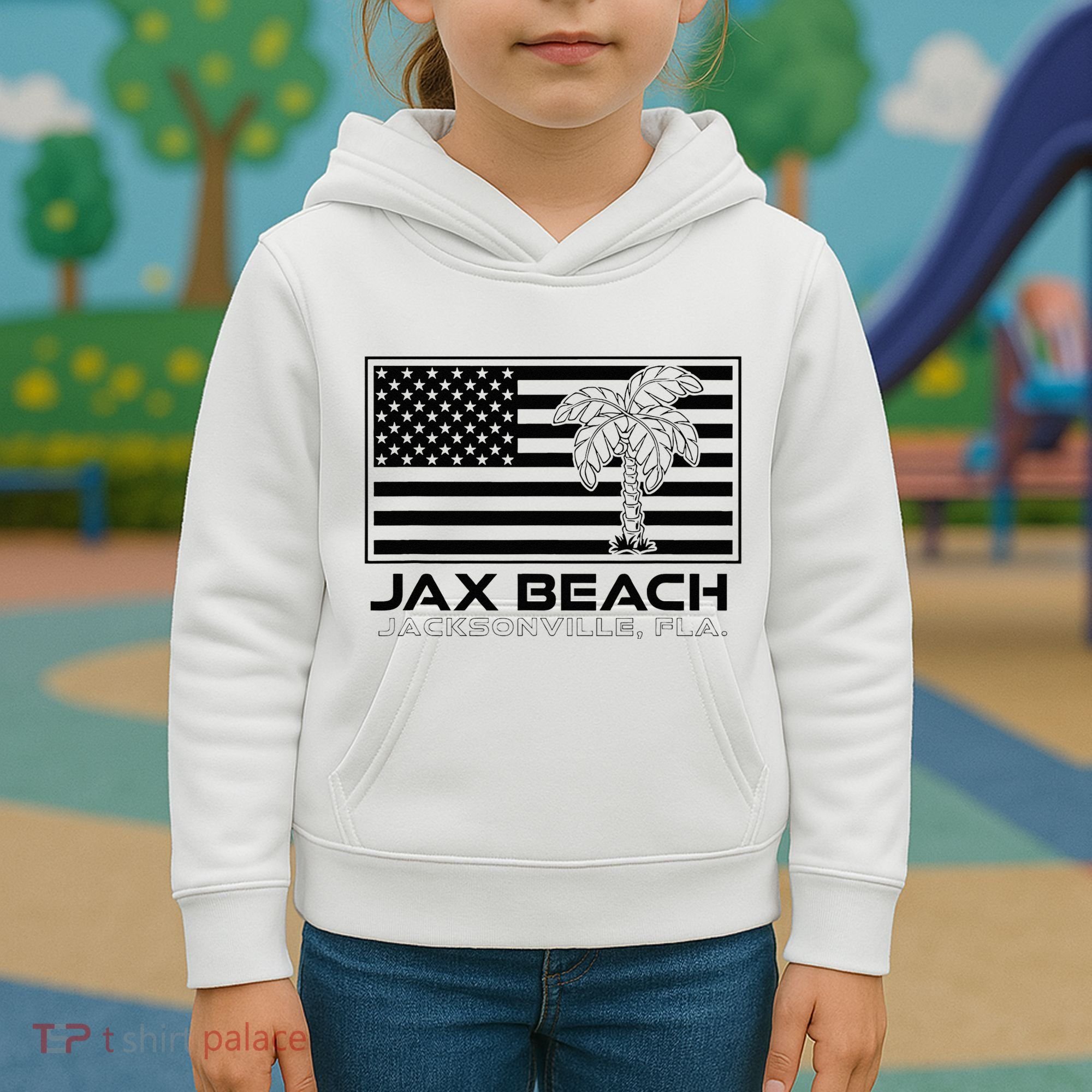 Visit Jacksonville Florida Vacation USA Flag Palms Jax Beach Kids Hoodie