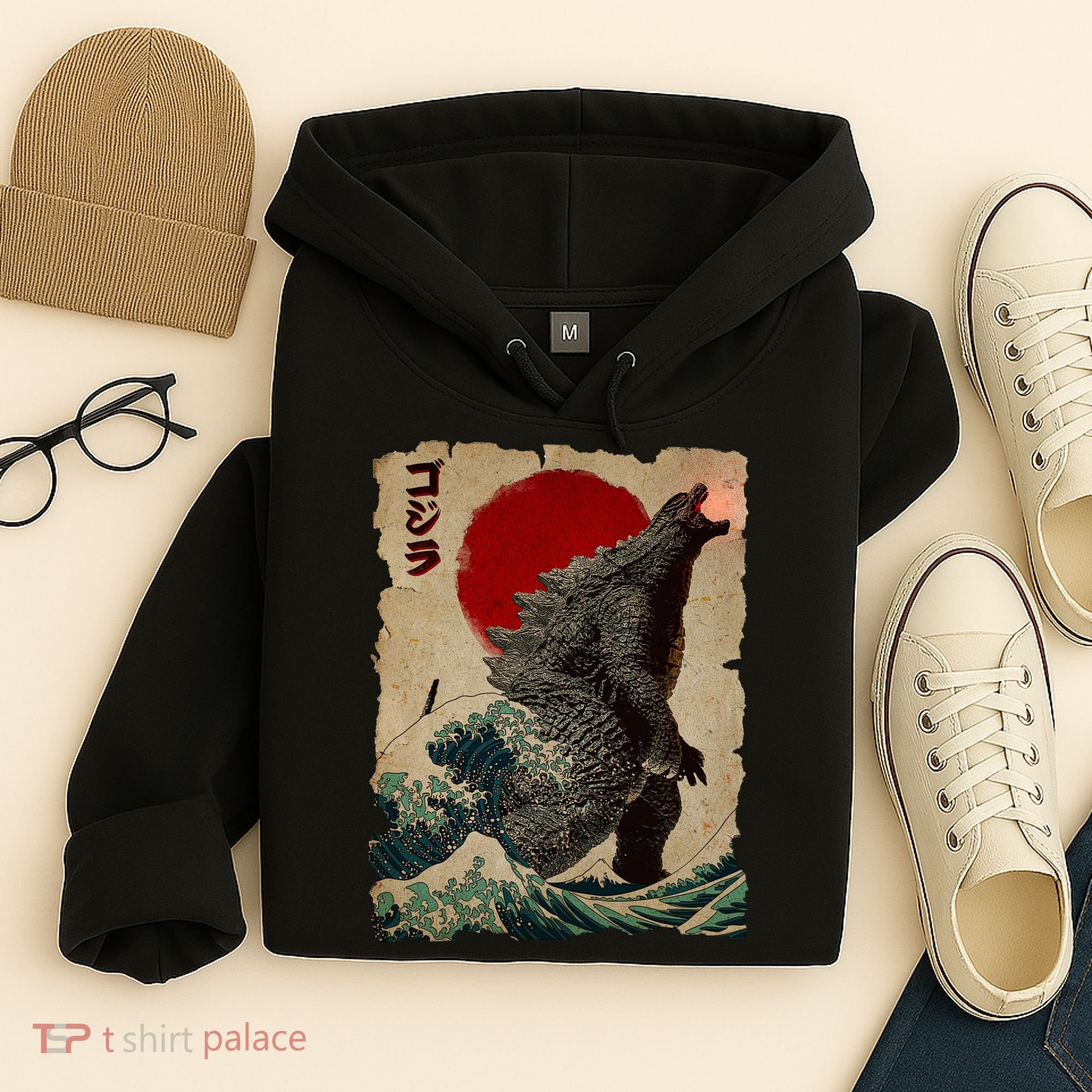 Vintage Japanese Monster Great Wave Poster Hoodie