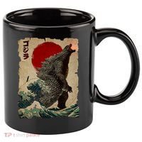 Vintage Japanese Monster Great Wave Poster 11oz C Handle Ceramic Mug thumb 0