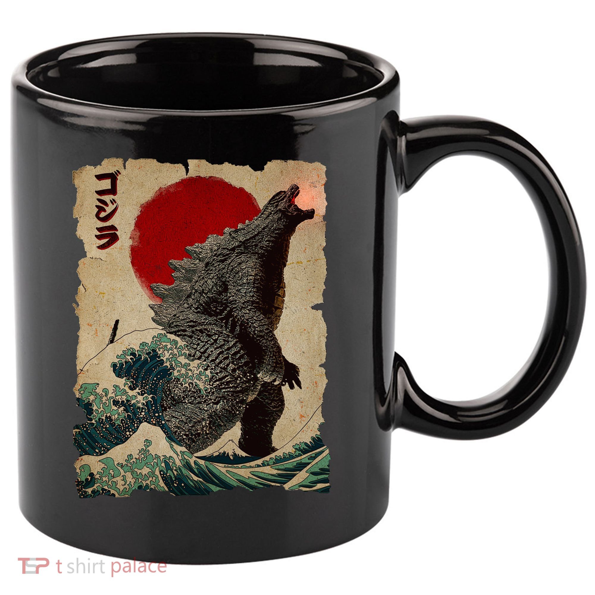Vintage Japanese Monster Great Wave Poster 11oz C Handle Ceramic Mug