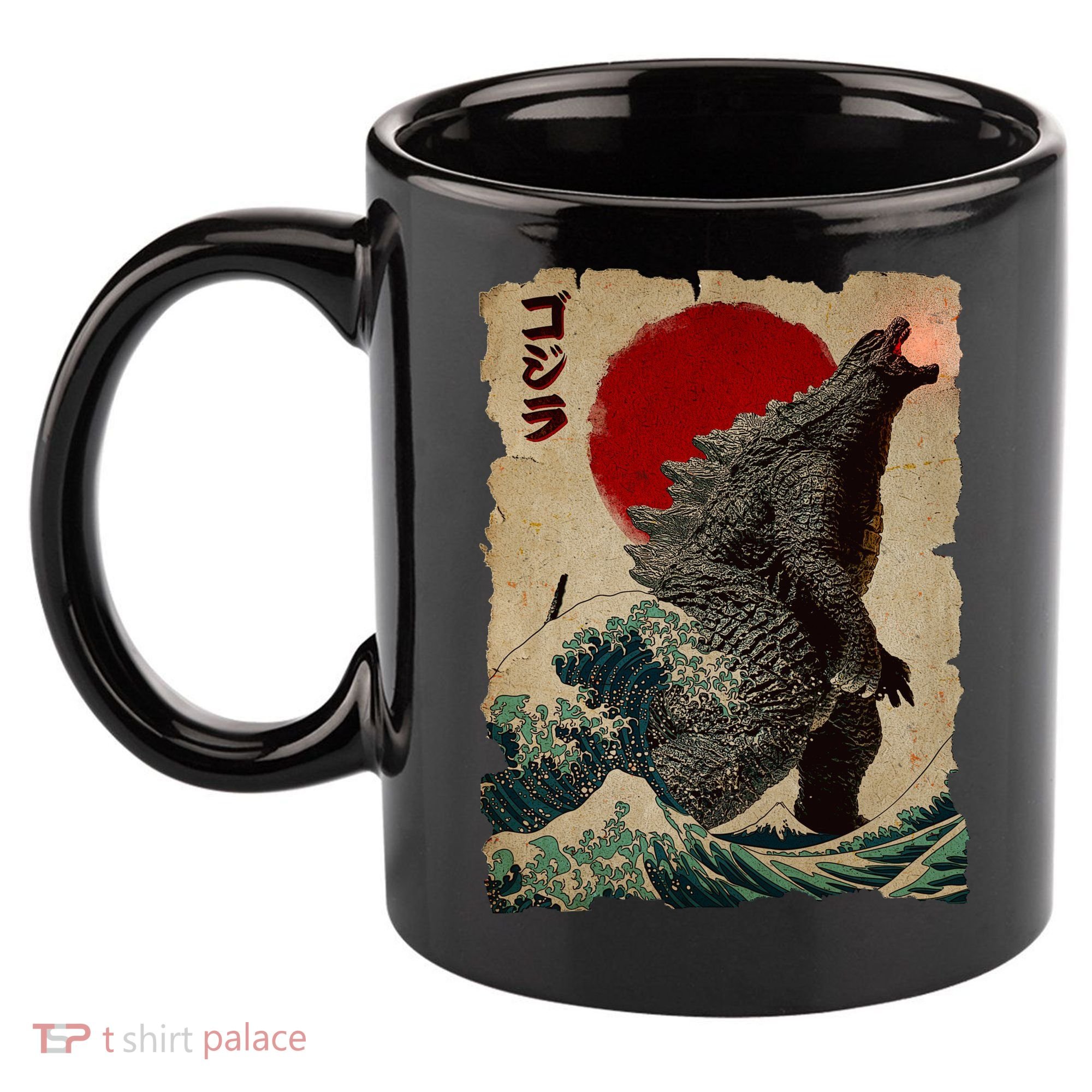 Vintage Japanese Monster Great Wave Poster 11oz C Handle Ceramic Mug