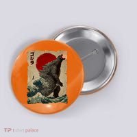 Vintage Japanese Monster Great Wave Poster Button thumb 0