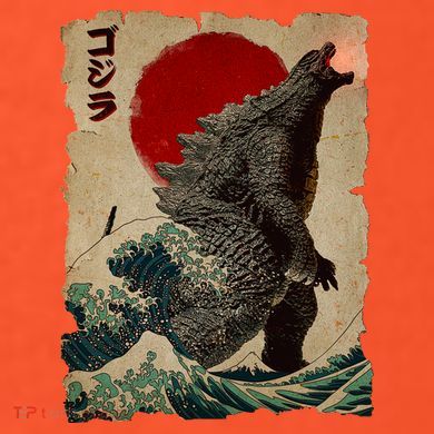 Vintage Japanese Monster Great Wave Poster Button