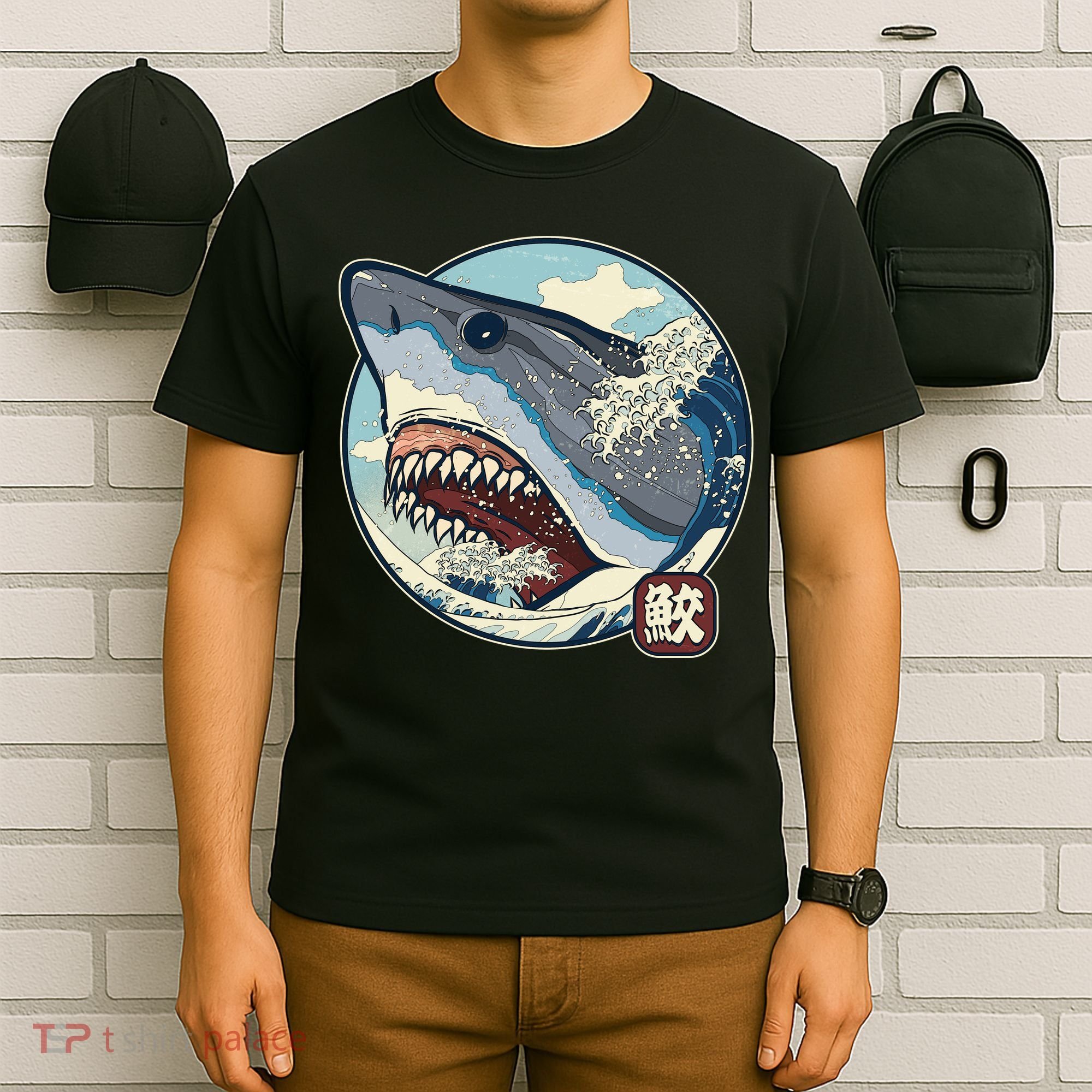 Vintage Japanese Great Wave Shark Attack T-Shirt