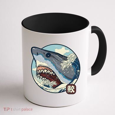Vintage Japanese Great Wave Shark Attack Coffee Mug back