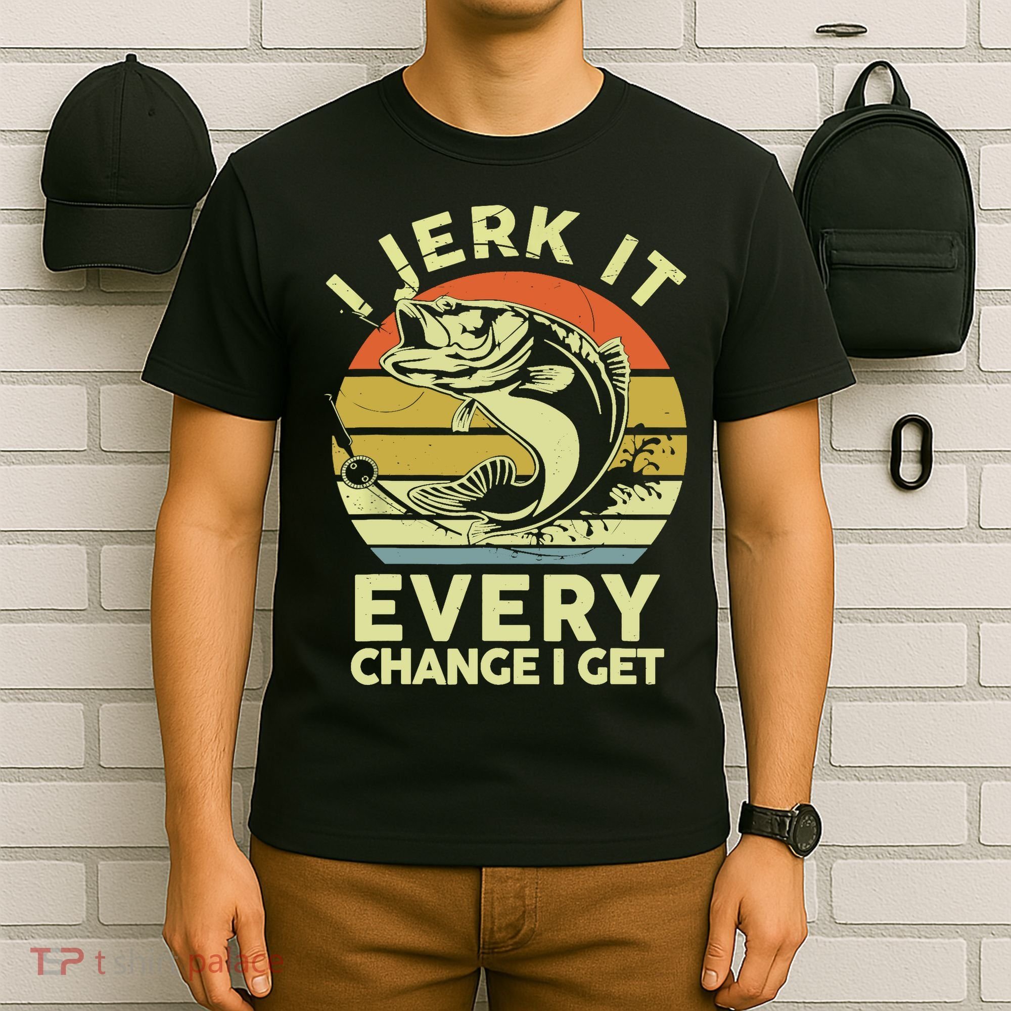 Vintage Jerk It Every Chance Fishing Funny Bass Fish Dad Jokes Gift T-Shirt