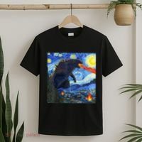 Vintage Japanese Monster Kaiju In Van Gogh Starry Night T-Shirt thumb 2