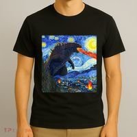 Vintage Japanese Monster Kaiju In Van Gogh Starry Night T-Shirt thumb 3