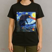 Vintage Japanese Monster Kaiju In Van Gogh Starry Night T-Shirt thumb 4