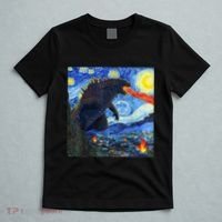 Vintage Japanese Monster Kaiju In Van Gogh Starry Night T-Shirt thumb 5