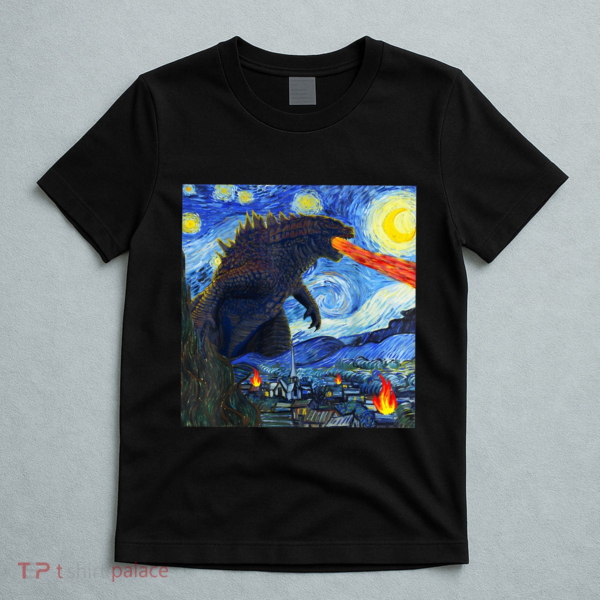 Vintage Japanese Monster Kaiju In Van Gogh Starry Night T-Shirt
